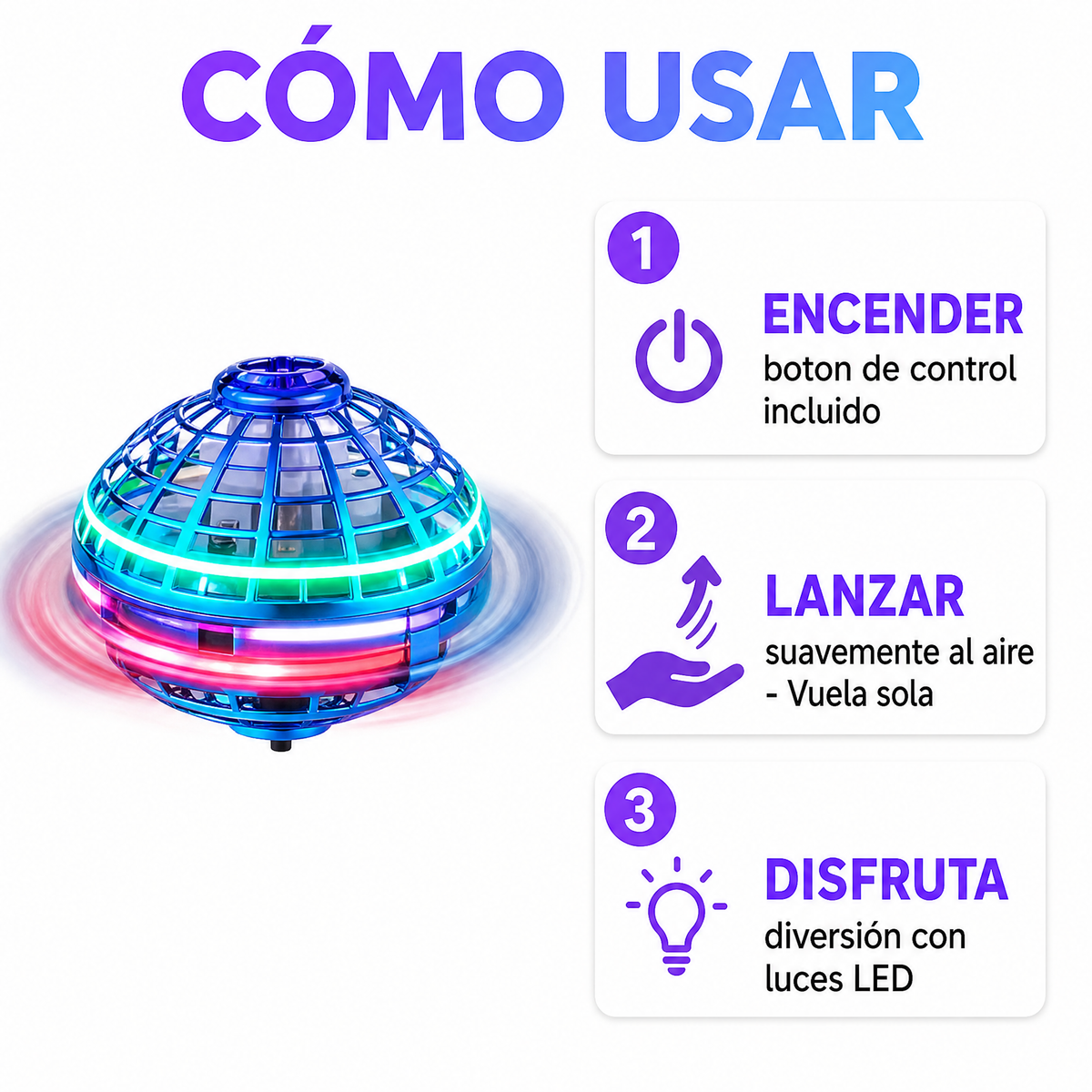 Pelota LED Voladora Spinner - Juguete Interactivo Luces