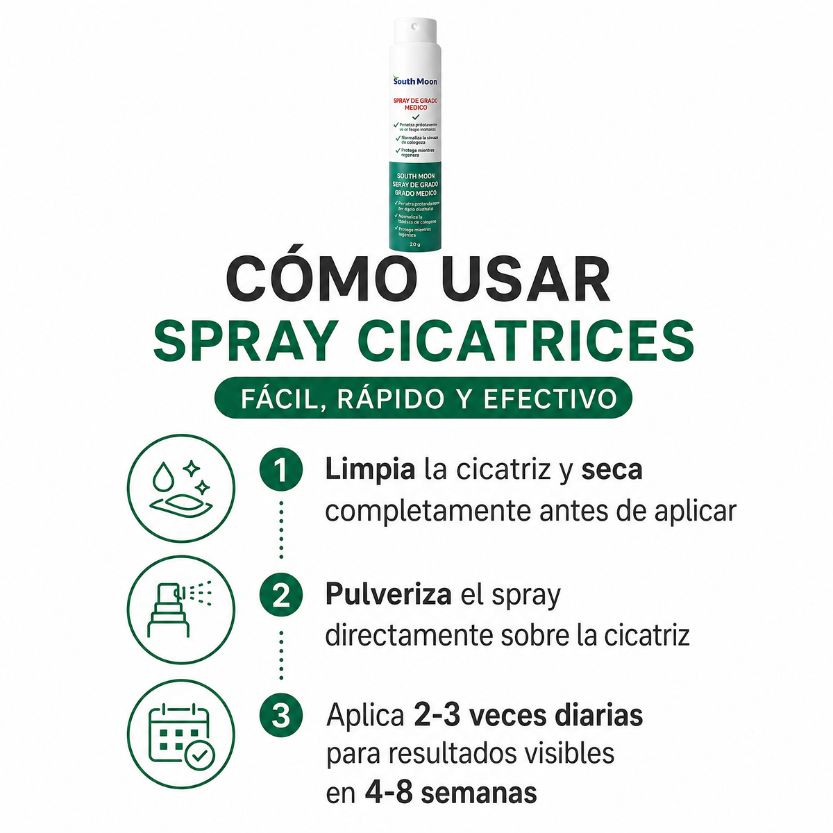 Spray para Cicatrices Medical Grade 20g - cómo usar en 3 pasos