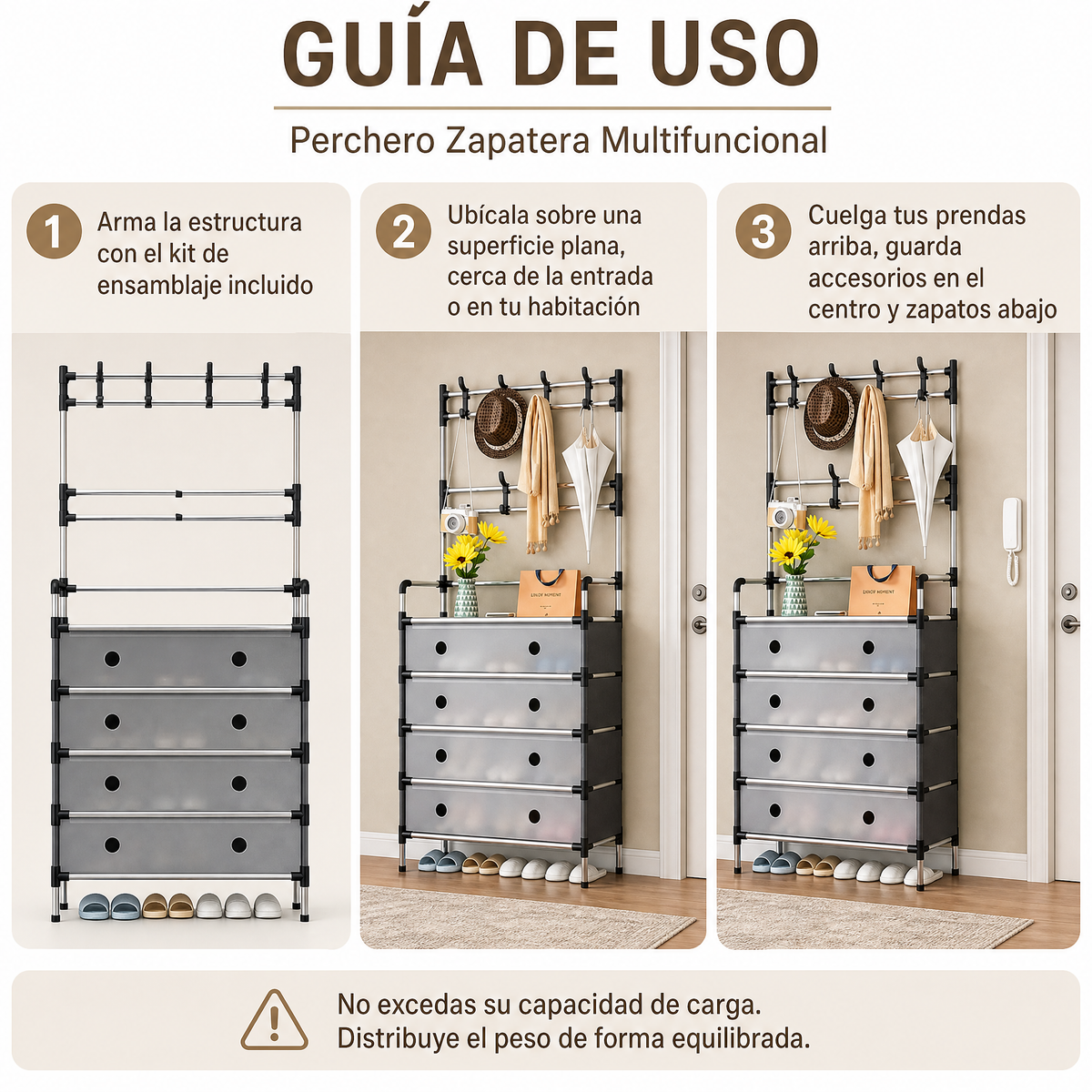 Perchero Zapatera Multifuncional - Guía de uso 3 pasos Ecuador