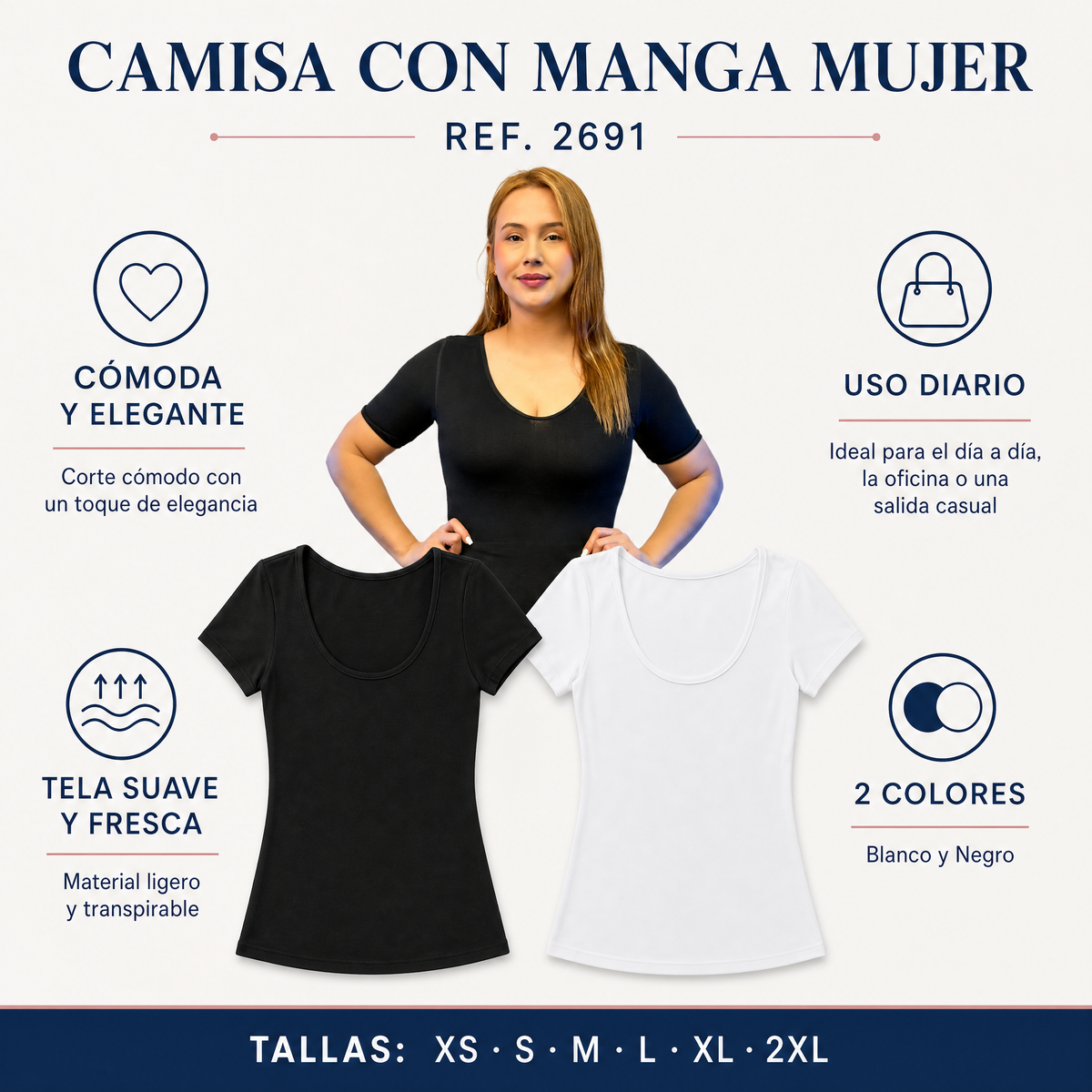 Camisa con Manga Mujer 2691 - Infografía Blanco y Negro Cómoda y Elegante Ecuador