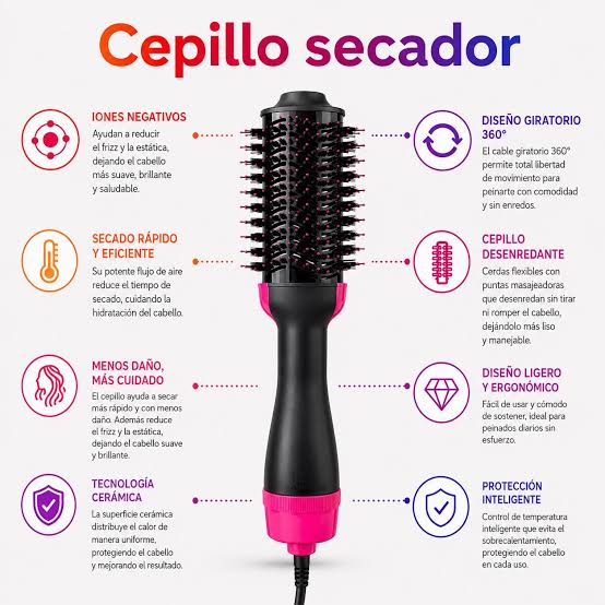 Cepillo Secador 3 en 1 - Seca Alisa y Riziza Cabello en Casa