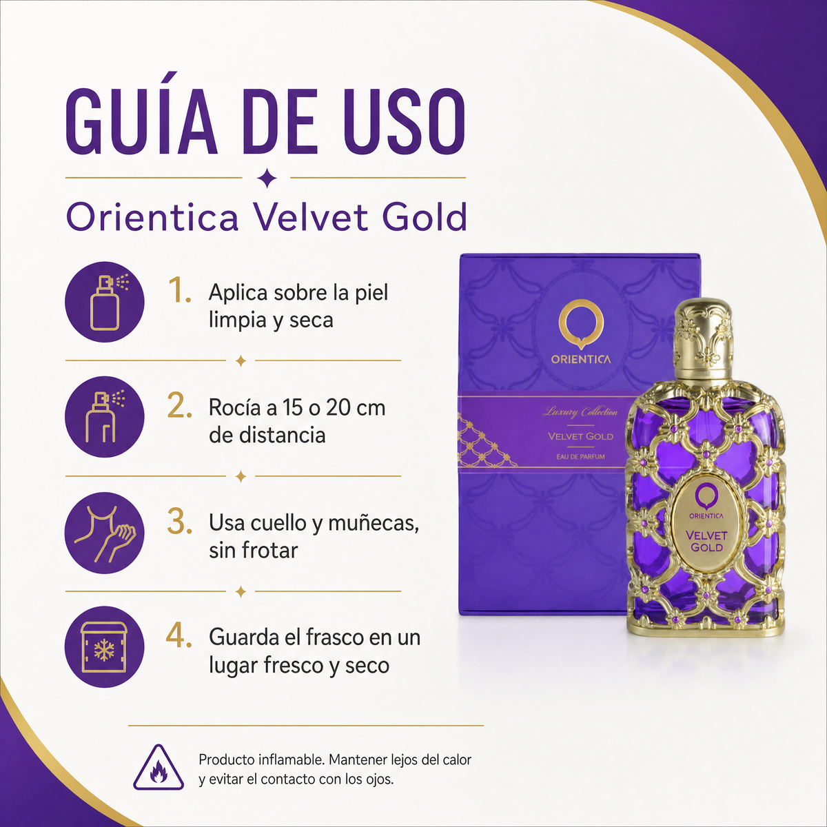 Guía de uso del perfume Orientica Velvet Gold paso a paso
