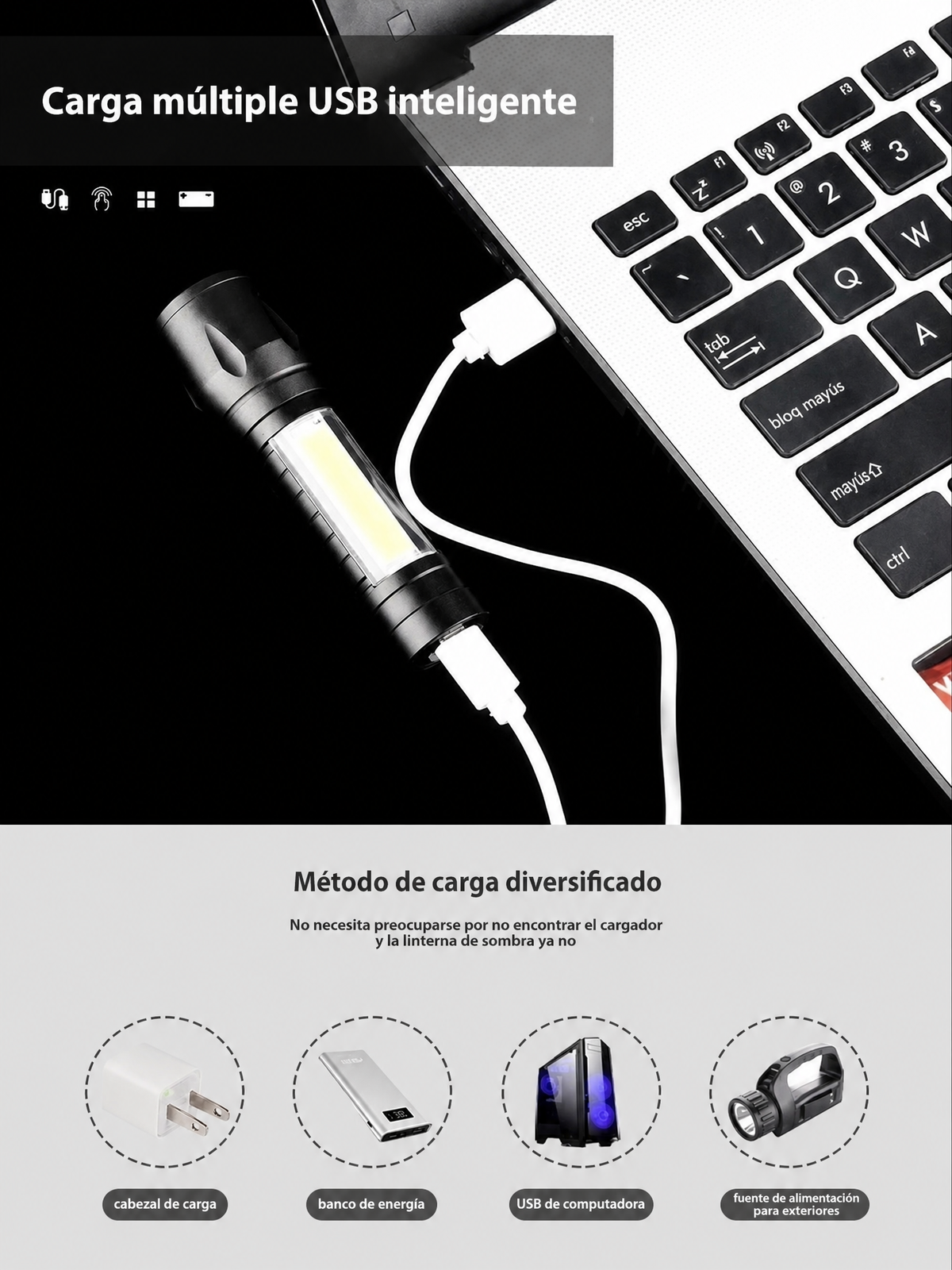 Linterna táctica recargable - detalle del producto