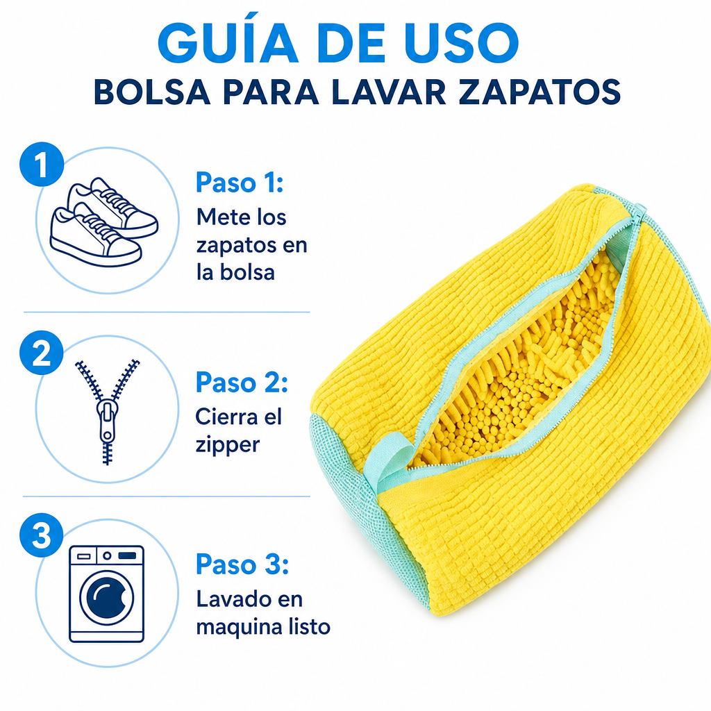 Bolsa Lavar Zapatos Lavadora - Pasos de Uso 3 Pasos Ecuador