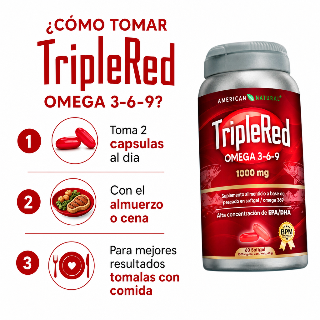 Triple Red Omega 369 60 Capsulas - Guia de Uso 2 Capsulas Diarias Ecuador