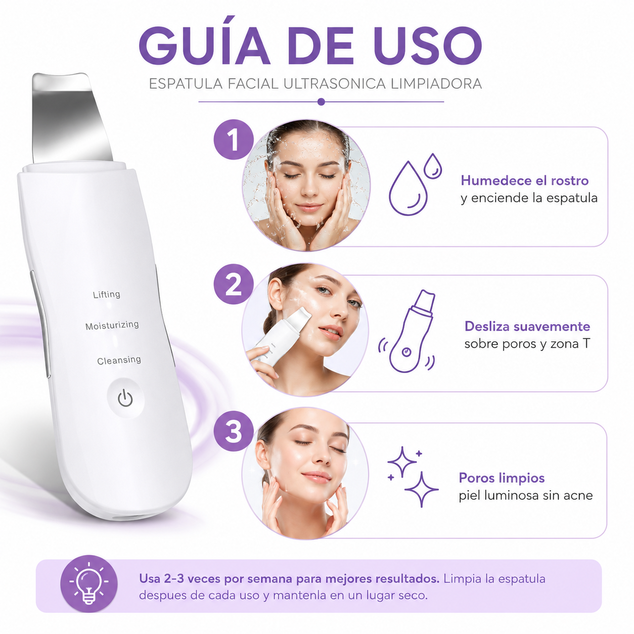 Espatula Facial - Guia de Uso 3 Pasos Ecuador