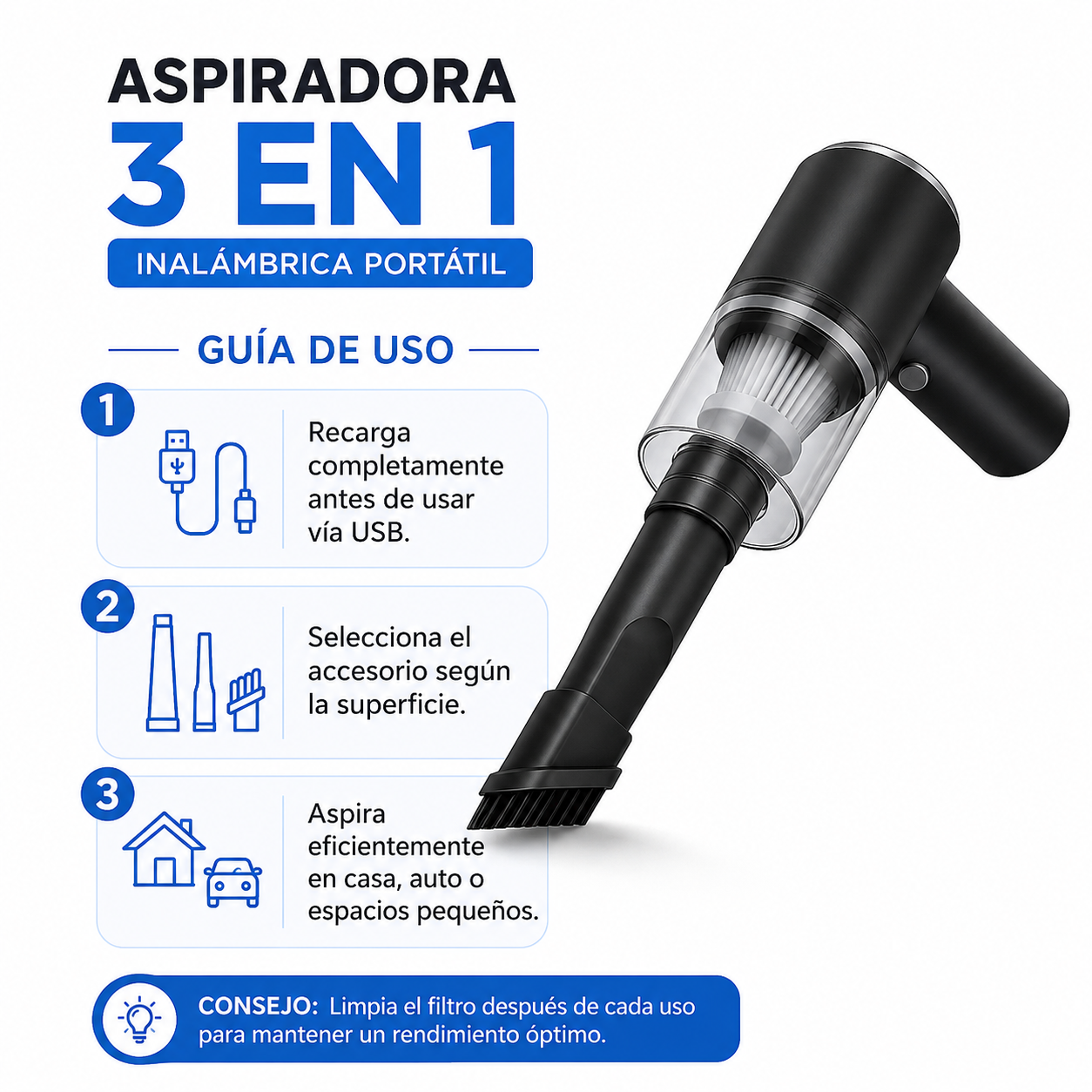 Aspiradora 3 en 1 - Guia de Uso 3 Pasos Ecuador