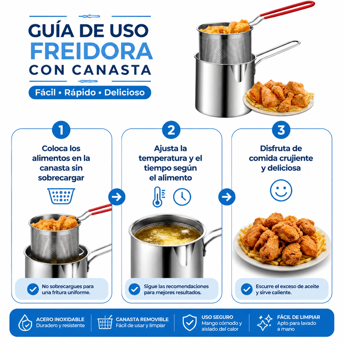 Freidora con Canasta Portátil - Guía de uso paso a paso