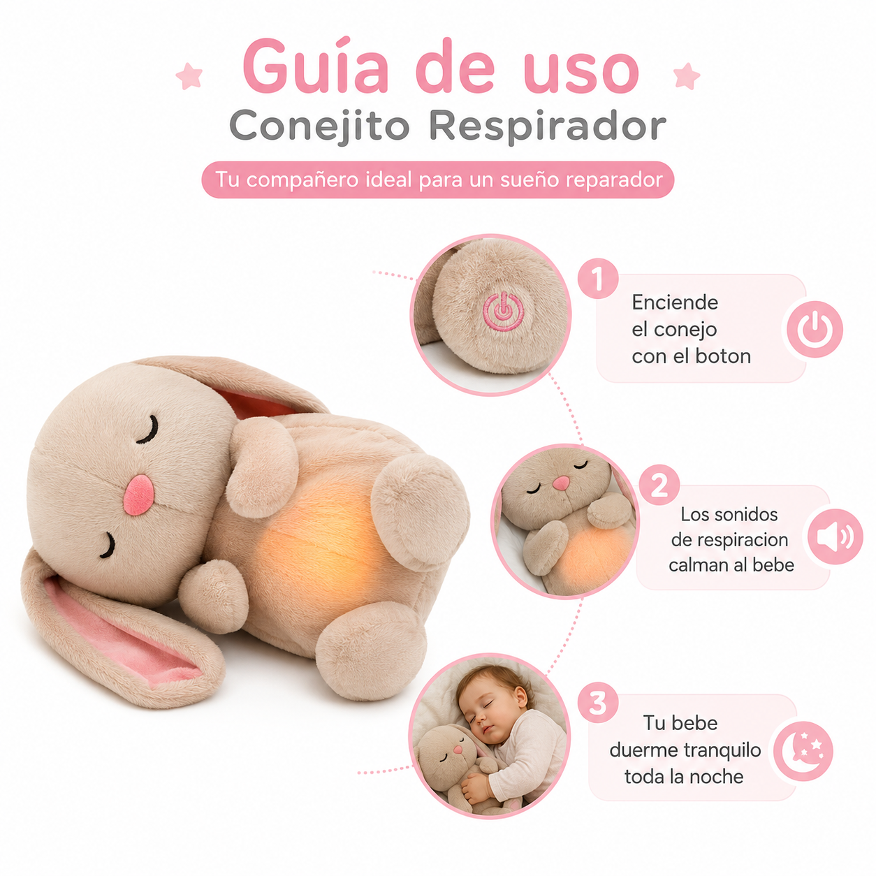 Peluche Conejo Relajante - Guia de Uso 3 Pasos Ecuador