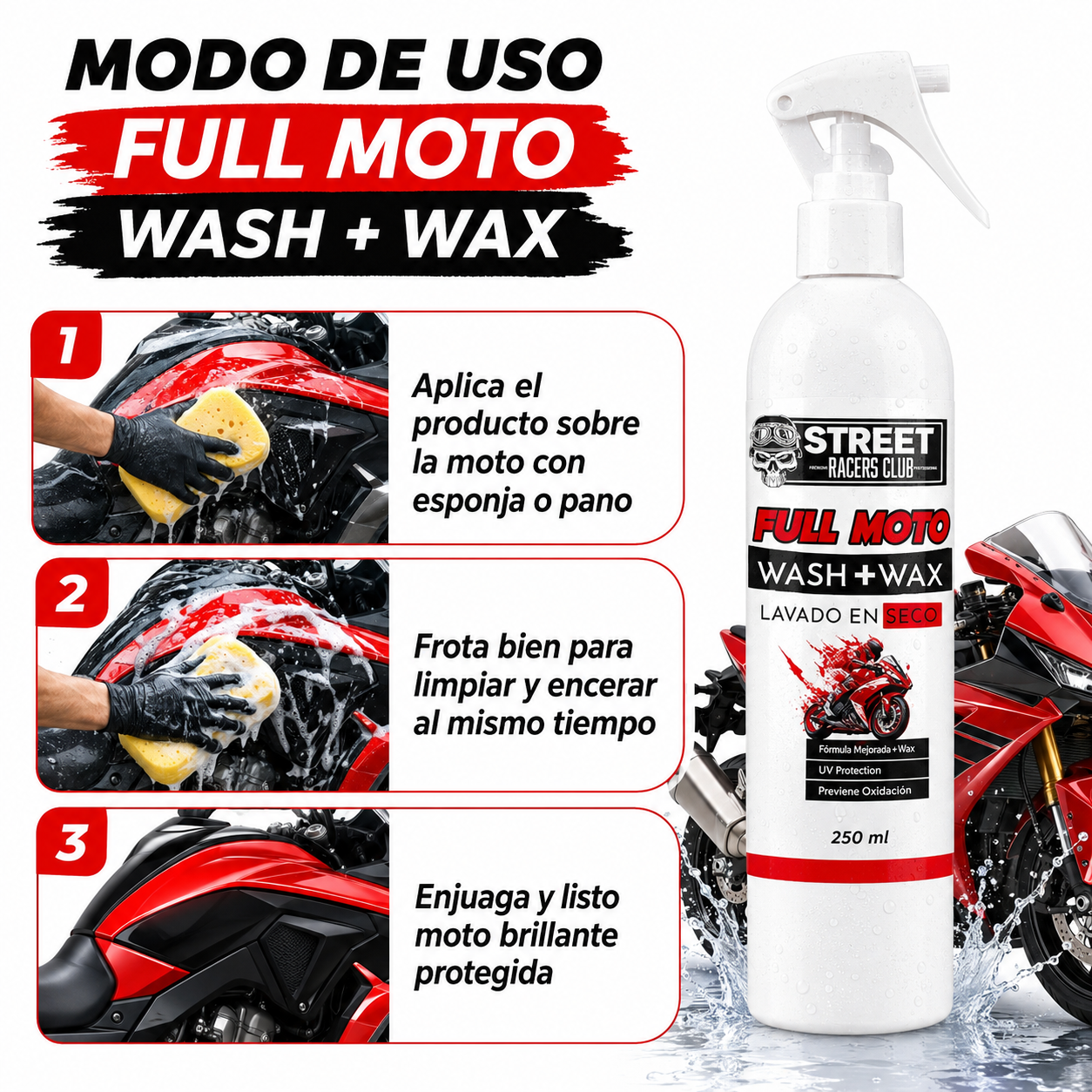 Full Moto Wash Wax - Guia de Uso 3 Pasos Ecuador