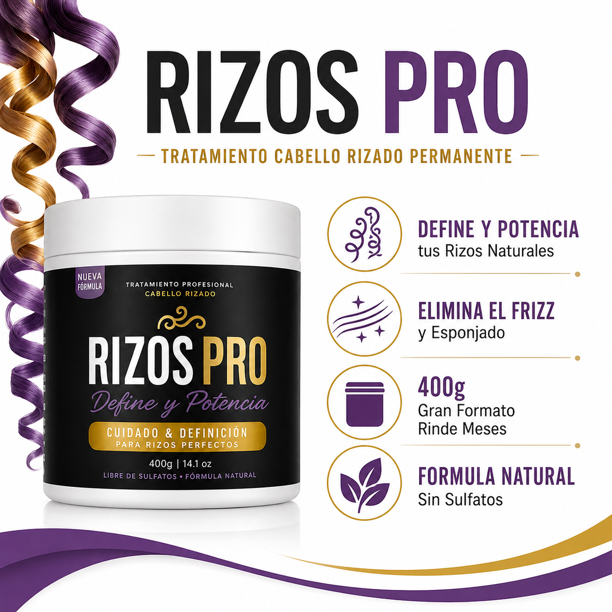 Rizos Pro 400g - Infografico Define Rizos Sin Frizz Ecuador