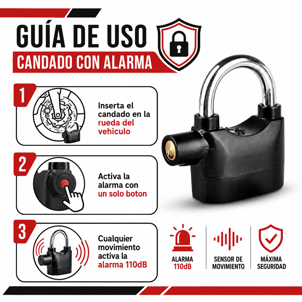 Candado Alarma - Guia de Uso 3 Pasos Ecuador