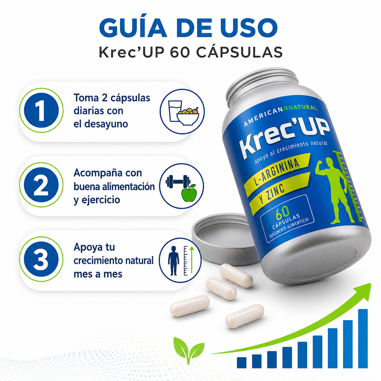 Krec Up 60 Capsulas - Guia de Uso 3 Pasos Ecuador