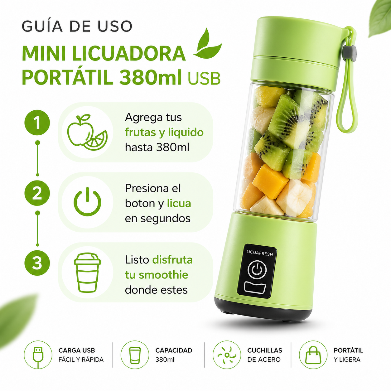 Mini Licuadora Portatil - Guia de Uso 3 Pasos Ecuador