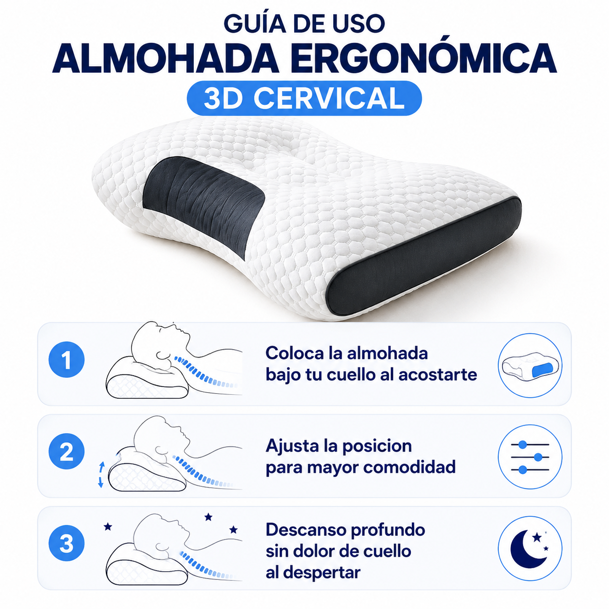 Almohada Ergonomica 3D - Guia de Uso 3 Pasos Ecuador