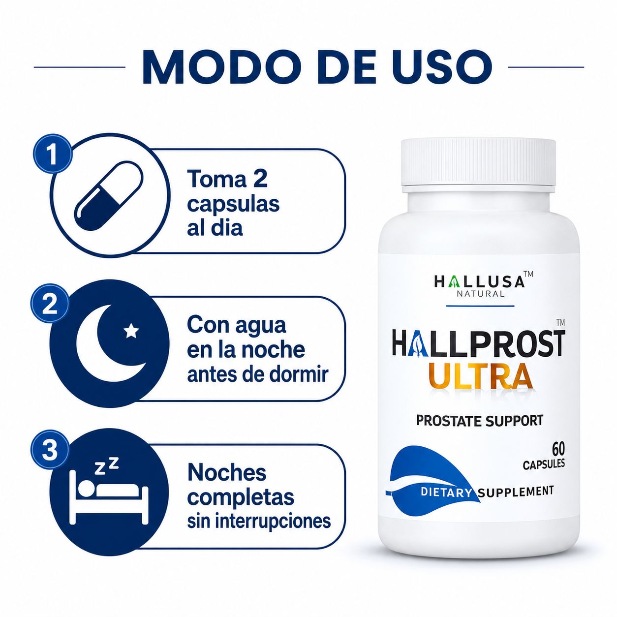Hallprost Ultra 60 Capsulas - Guia de Uso Noche Antes de Dormir Ecuador
