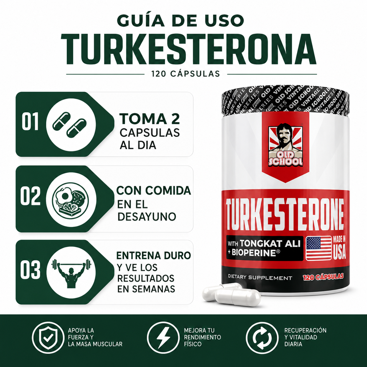 Turkesterona 120 Capsulas - Guia de Uso 2 Capsulas Diarias Ecuador