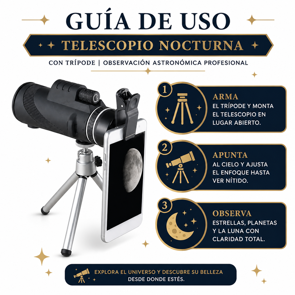 Telescopio Nocturna con Tripode - Guia de Uso 3 Pasos Ecuador