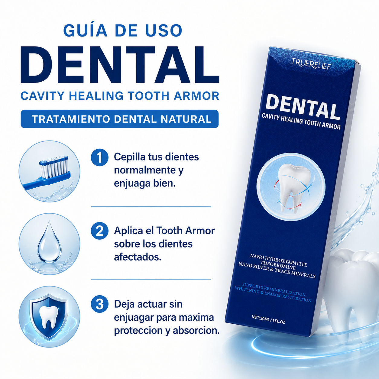 Dental Cavity Healing Tooth Armor - Guia de Uso 3 Pasos Ecuador
