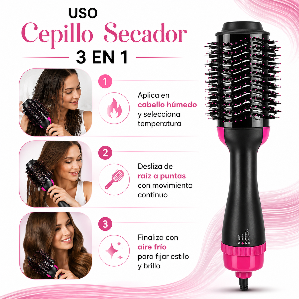 Cepillo Secador 3 en 1 - Guia de Uso 3 Pasos Ecuador