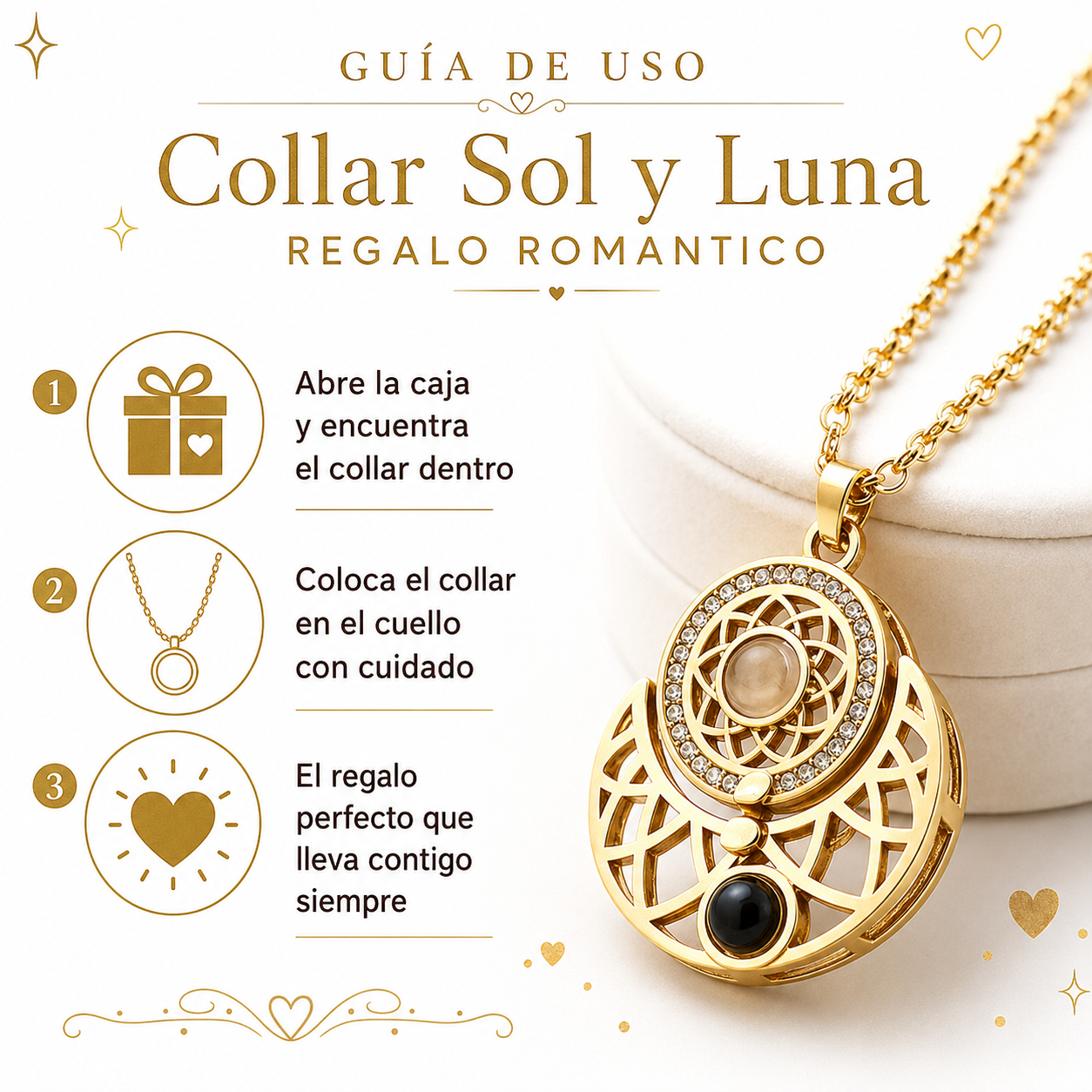 Collar Sol y Luna - Guia de Uso Regalo Romantico Ecuador