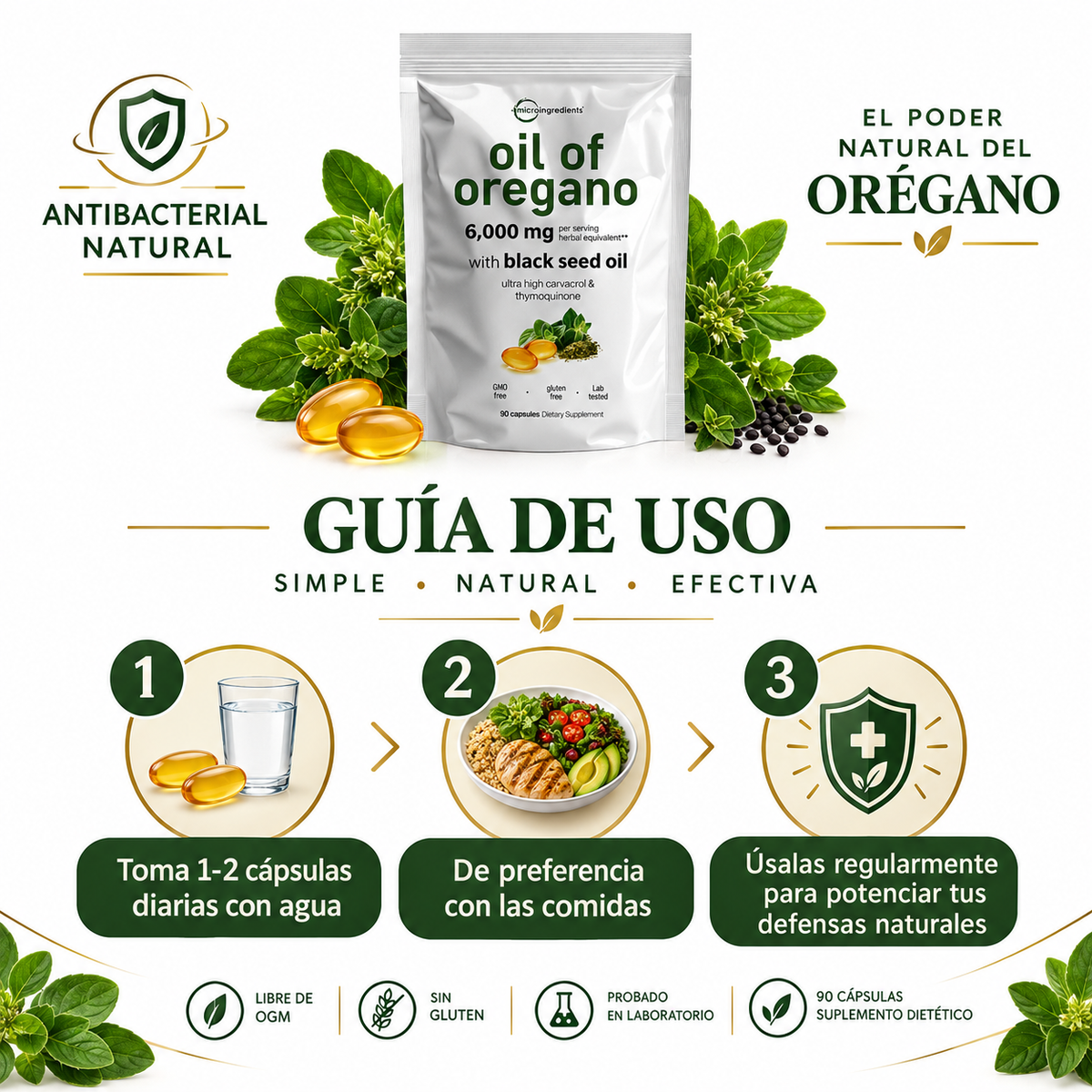 Oil of Oregano 90 Cápsulas - Suplemento Antibacteriano Natural
