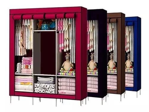 Ropero closet armable con 3 divisiones en colores vino, negro, café y azul