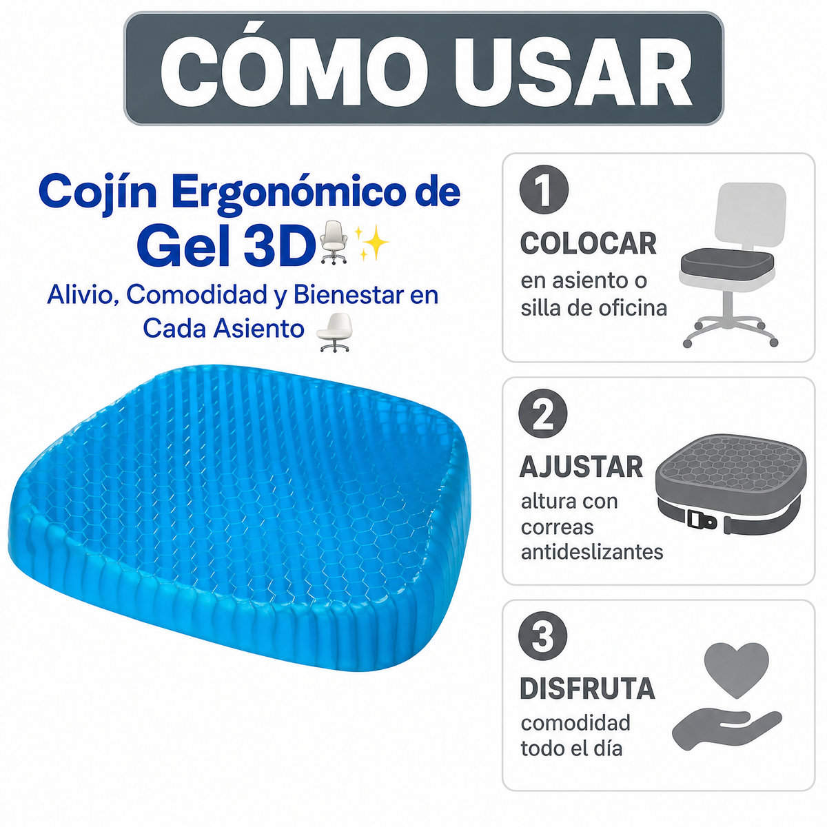 Cojín Asiento Espuma Memoria - Comodidad Antideslizante