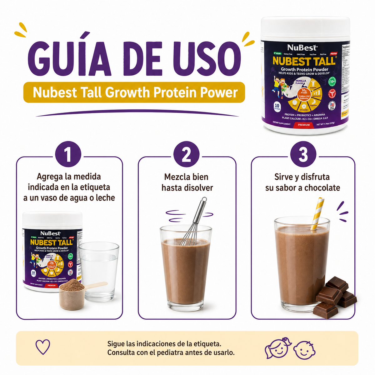 Nubest Tall Growth Protein Power - Guía de uso 3 pasos Ecuador