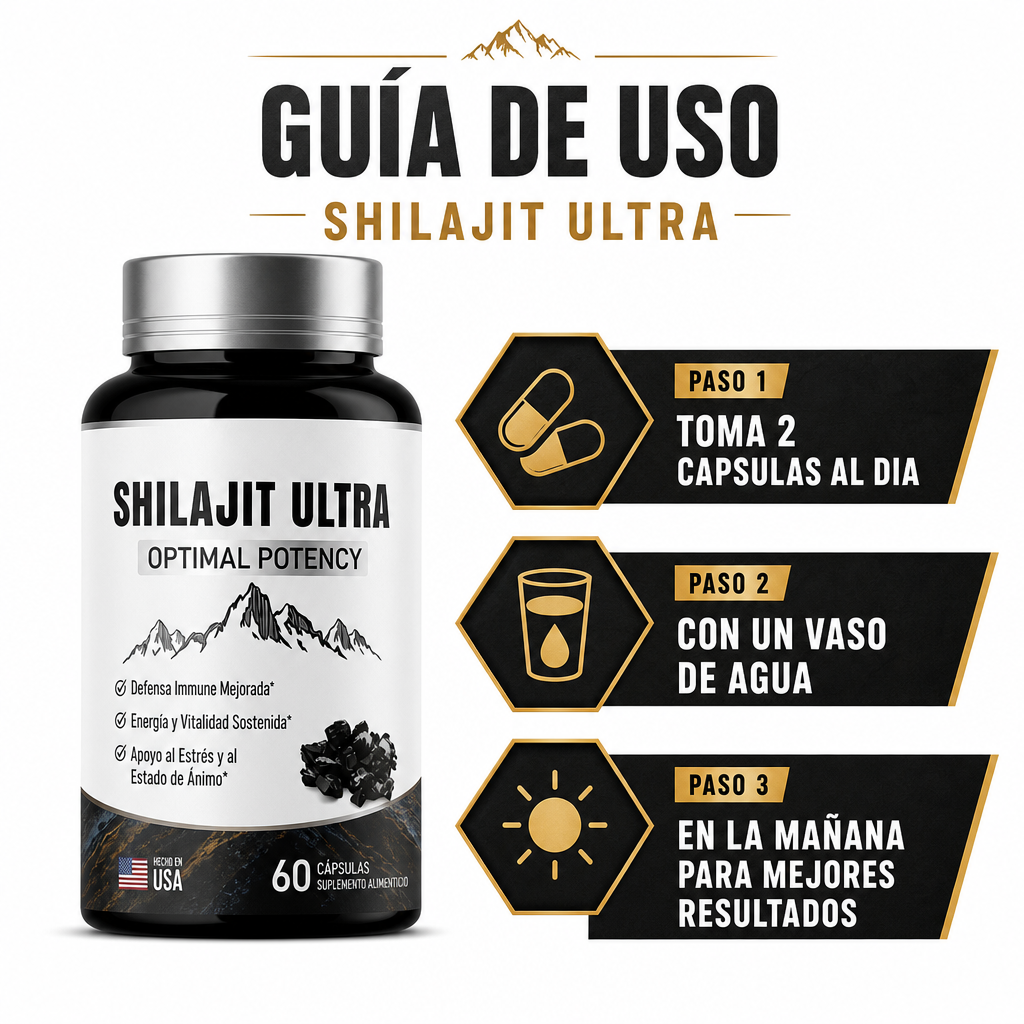 Shilajit Ultra 60 Capsulas - Modo de Uso 2 Capsulas Diarias Ecuador