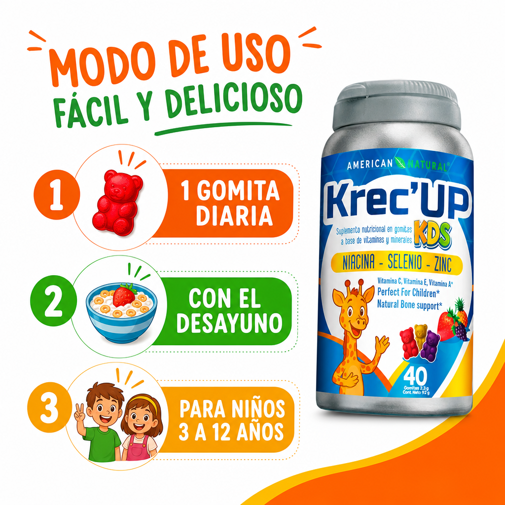 KrecUp Kids Gomitas 40 - Guia de Uso 1 Gomita Diaria Ecuador