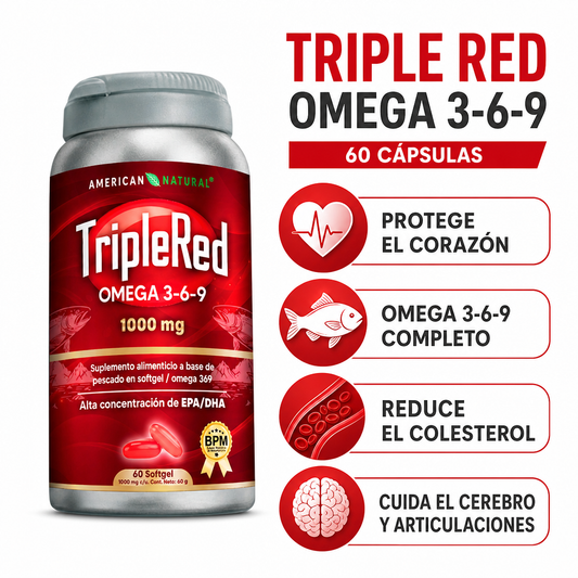 Triple Red Omega 369 60 Capsulas - Infografico Corazon Colesterol Ecuador