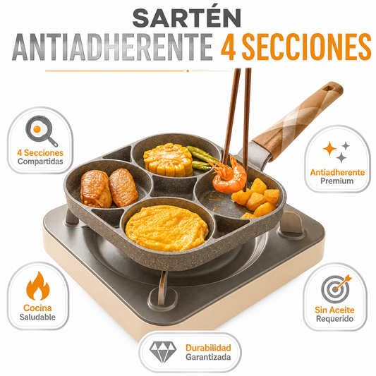 Sartén Antiadherente 4 Secciones - Cocina Saludable Premium