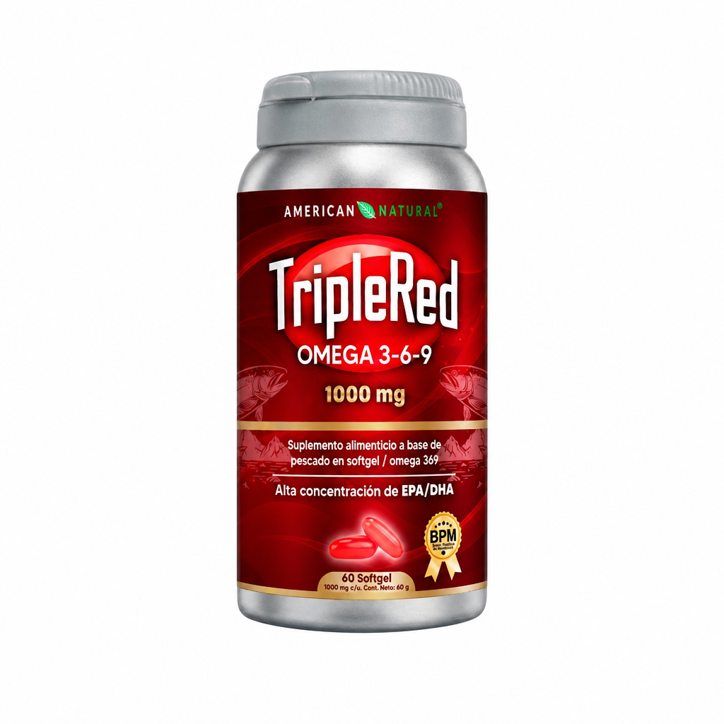 Triple Red Omega 369 60 Capsulas - Frasco Fondo Blanco Ecuador