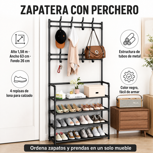 Zapatera con Perchero Metálica 1,58 m - Infografía Ecuador