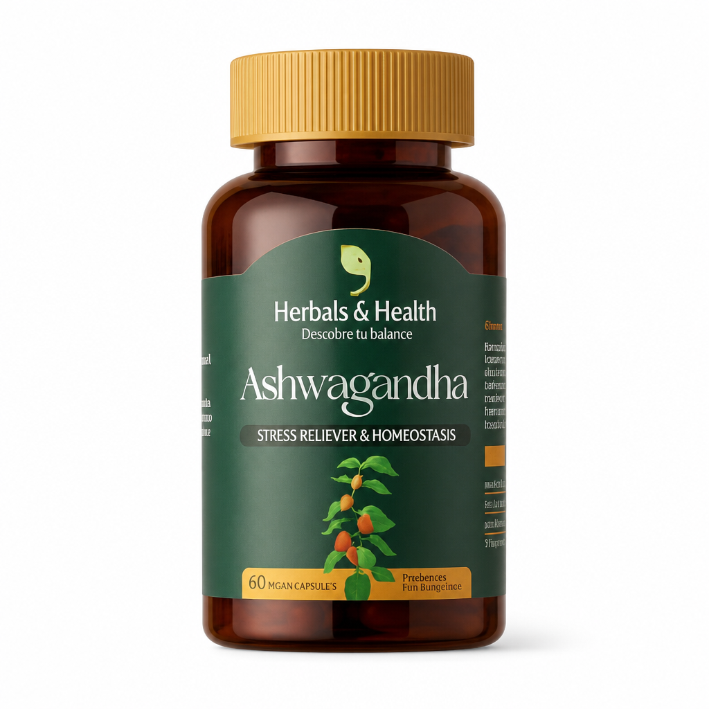 Ashwagandha 60 Capsulas Natural Estres - Producto Fondo Blanco Ecuador