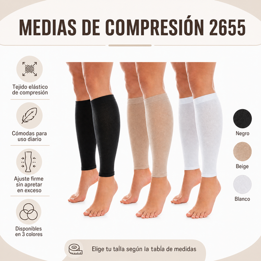 Medias de Compresión 2655 - Infografía Negro Beige Blanco Ecuador