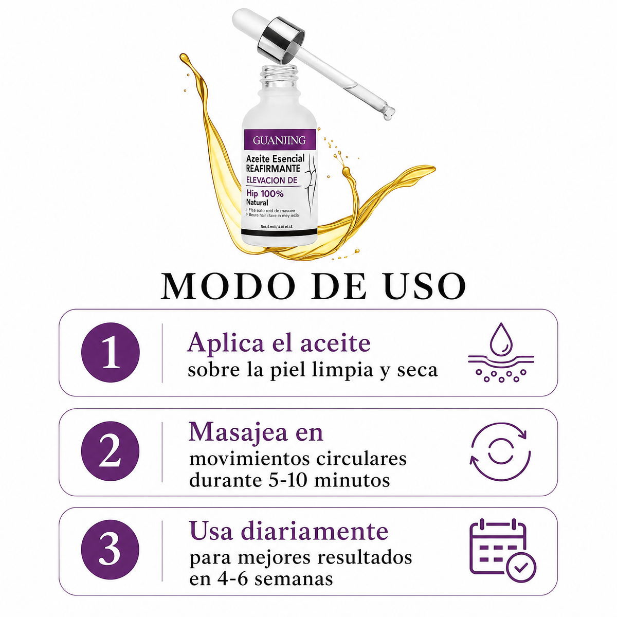 Aceite Corporal para Glúteos y Piernas - Guía de uso
