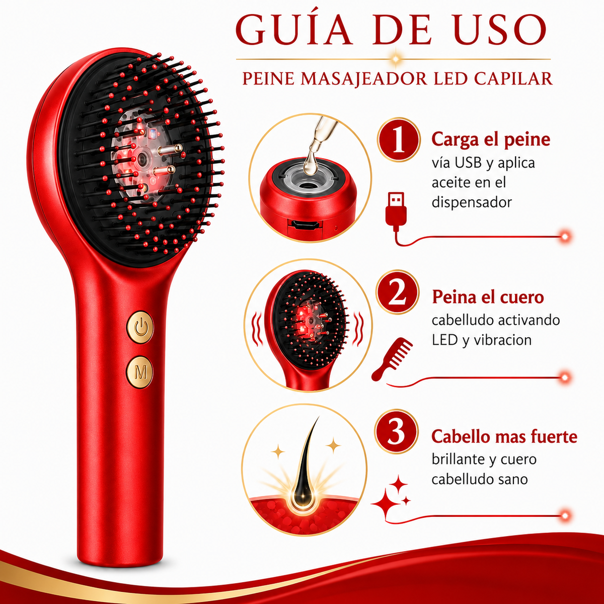 Peine Masajeador Cuero Cabelludo LED - Terapia Luz Crecimiento Capilar