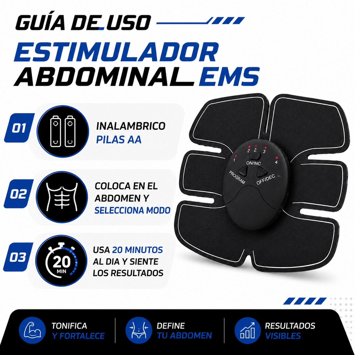 Estimulador Abdominal EMS - Tonificador Muscular Inalambrico