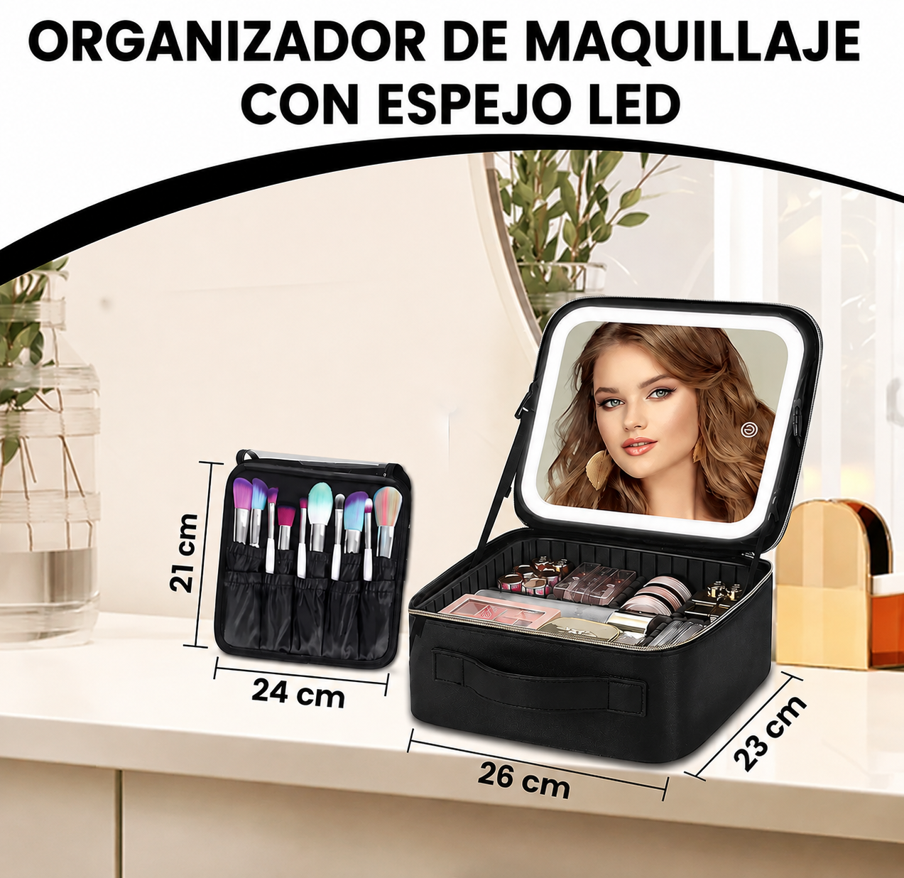 Cosmetiquera con Espejo LED - Organizador Maquillaje Portátil