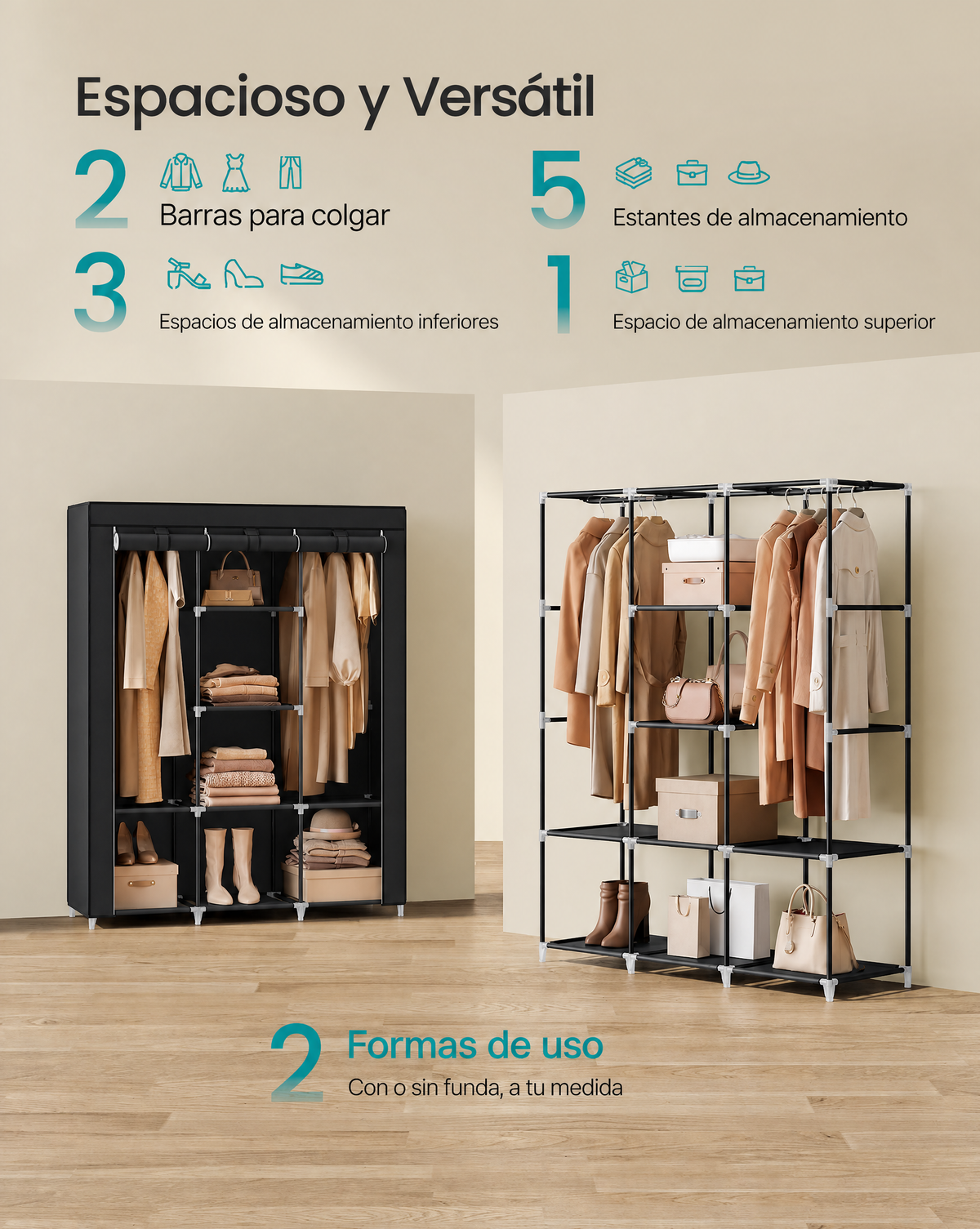 Ropero Closet Armable con 3 Divisiones - Imagen 1