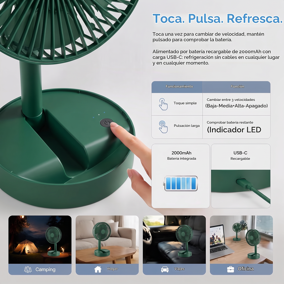 Ventilador plegable recargable - colores disponibles