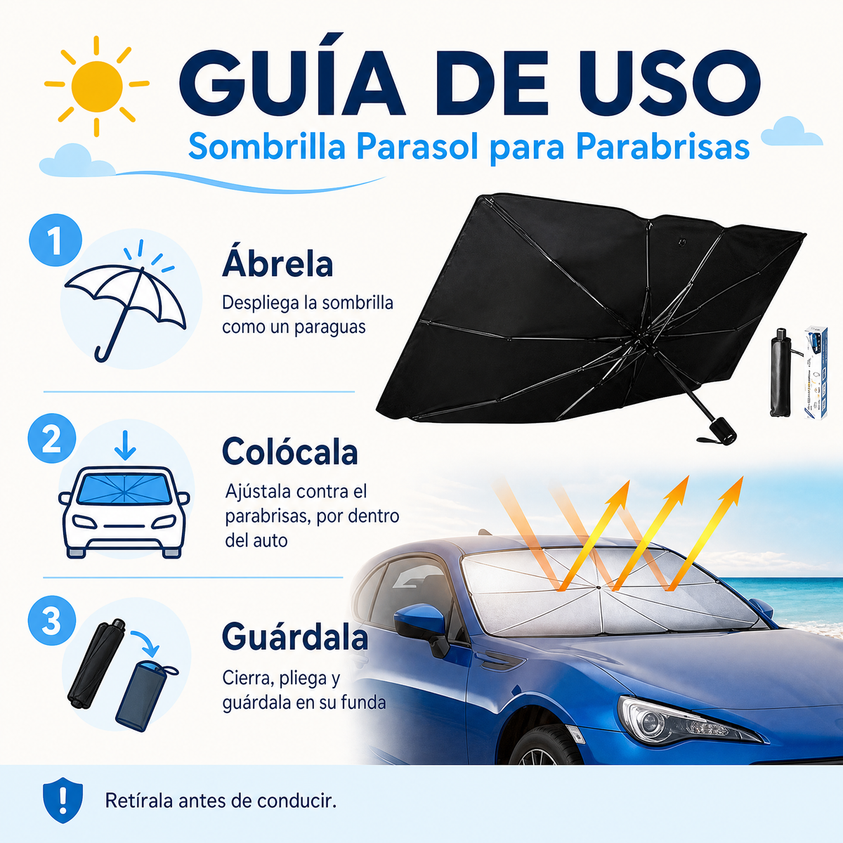 Sombrilla Parasol para Parabrisas - Guía de uso 3 pasos Ecuador