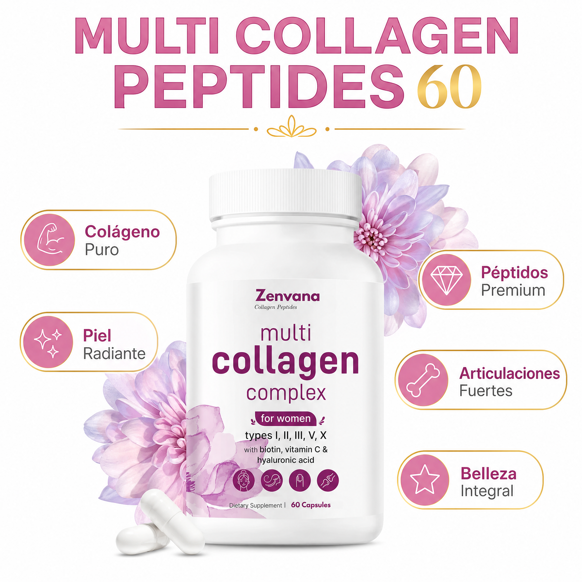 Multi Collagen Peptides 60 Cápsulas - Suplemento Colágeno