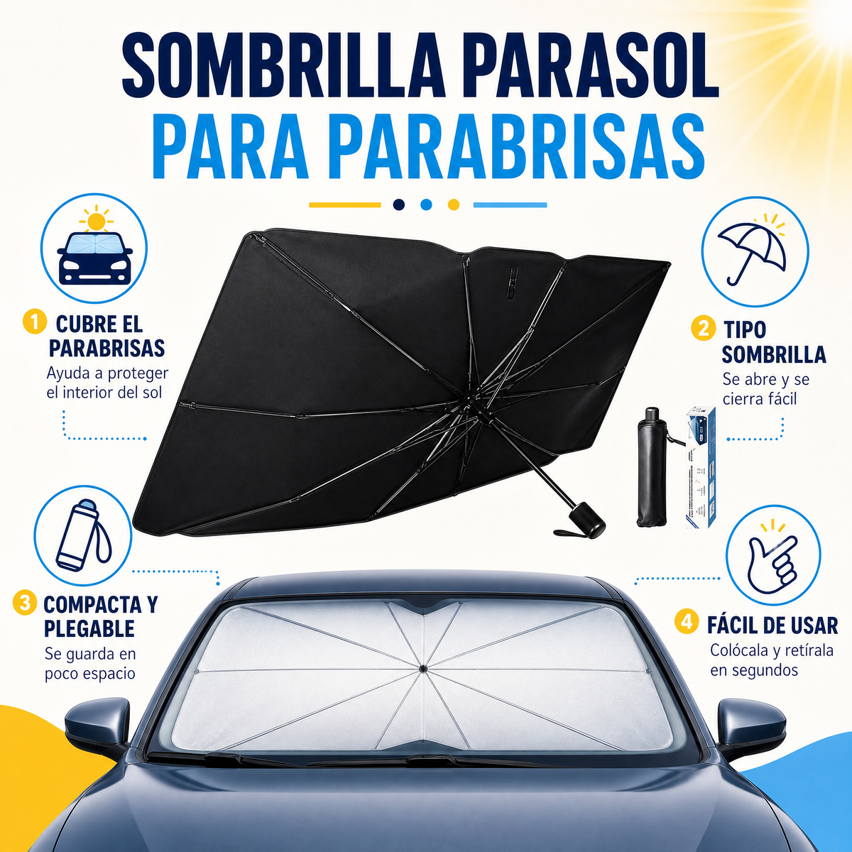 Sombrilla Parasol para Parabrisas - Infografía Protección del Sol Ecuador