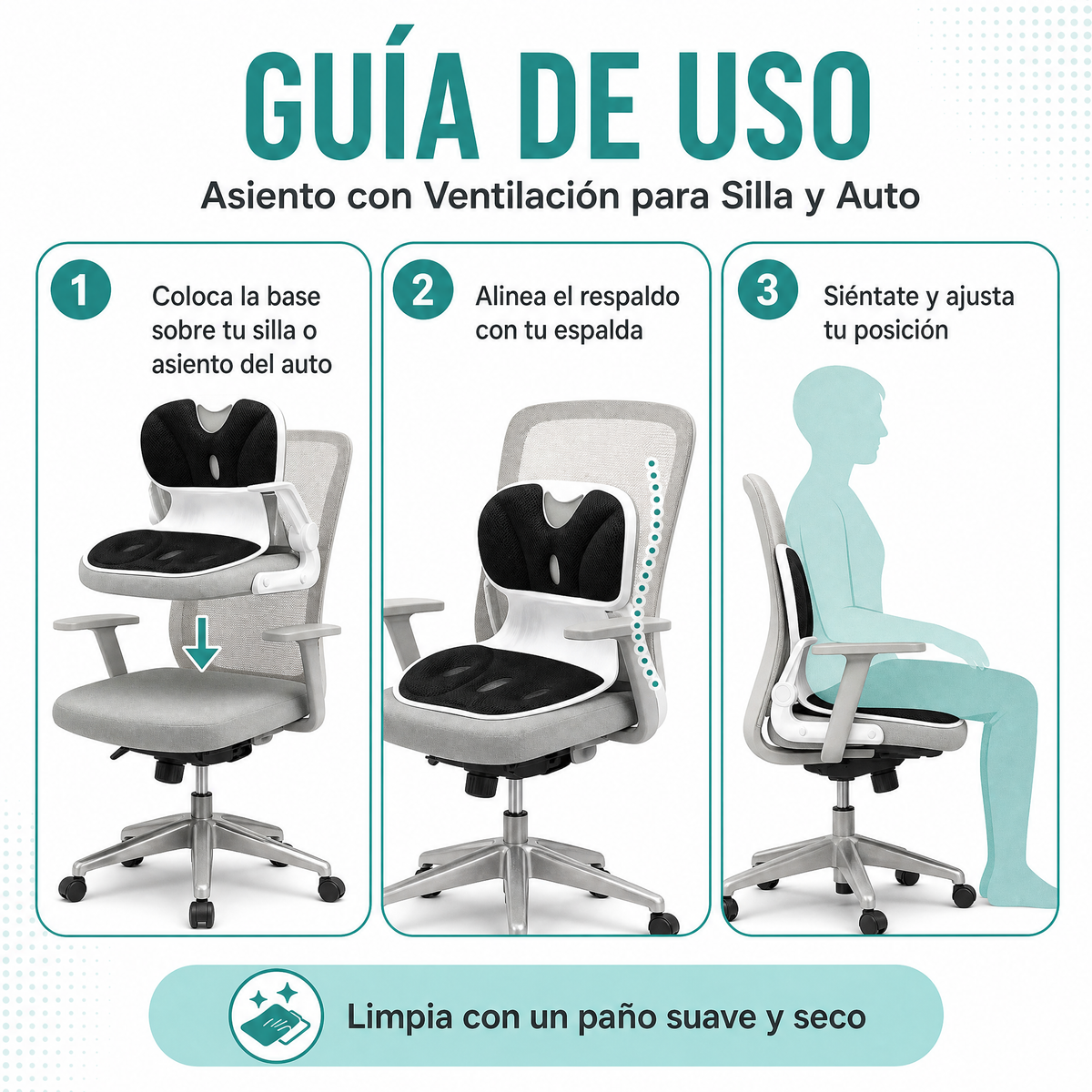 Asiento con Ventilación - Guía de uso 3 pasos Ecuador