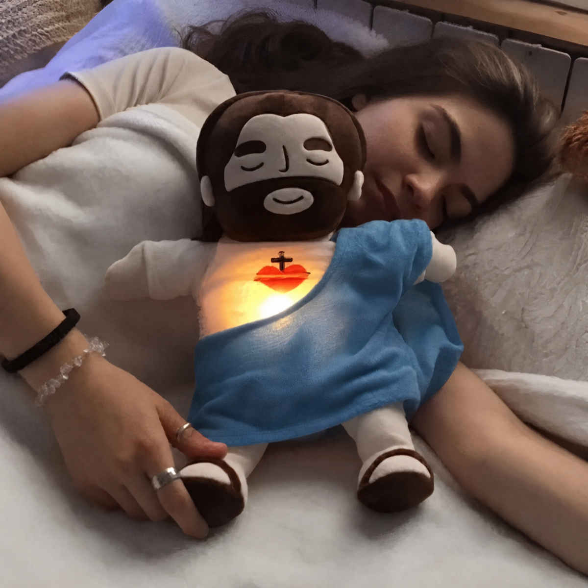 Peluche Jesús Relajante color celeste