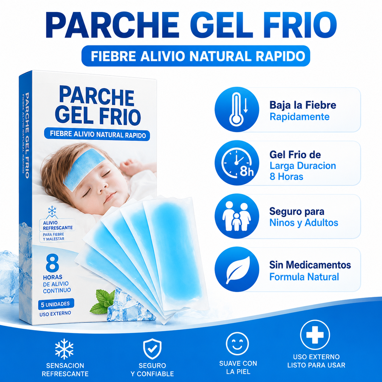 Parche Gel Frio Fiebre - Infografico Natural 8 Horas Ecuador