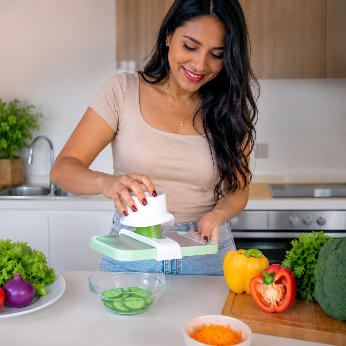 Cortador Rebanador - Lifestyle Mujer Cocina Verduras Ecuador